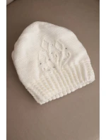 Dámská zimní čepice s vlnou zdobená flitry a pleteninou K473 ecru
