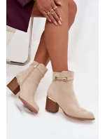 Dámské zimní boty na podpatku s ozdobným páskem béžové Galissa