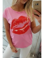 Halenka s potiskem rtů světle růžová Halenka s potiskem rtů světle růžová