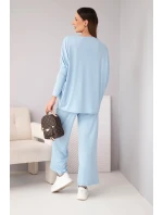 Dámský viskózový komplet s volnou blůzou a kalhotami modrý