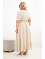 Dámské šaty Plus Size s výstřihem do V a nařaseným pasem tmavě béžové