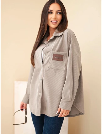 Dámská košile z bavlněného manšestru oversized s kapsami a dlouhým rukávem fango zelená Dámská košile z bavlněného manšestru oversized s kapsami a dlouhým rukávem fango zelená