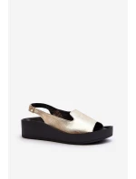 Zazoo 2893 Dámské kožené sandály na tlusté podrážce zlaté