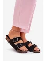 Dámské Pantofle S Přezkami Na Korek Podošve Černé Sercele