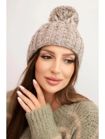 Dámská zimní čepice s bambulí z vlny K424 tmavě béžová