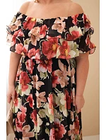 Dámské šaty plus size maxi s volánem španělského střihu a elastickým pasem černá