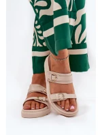 Dámské Pantofle Na Platformě Se Zlatými Sponami Béžové Wernone