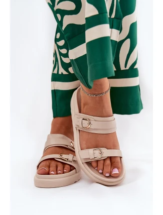 Dámské Pantofle Na Platformě Se Zlatými Sponami Béžové Wernone