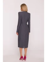 S412 Tužkové šaty s ozdobnými rameny - šedé