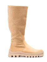 Módní dámské hnědé kozačky na plochém podpatku Módní dámské hnědé kozačky na plochém podpatku