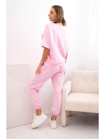 Dámský viskózový komplet s krátkým rukávem a nohavicemi bonbónově růžová