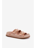 Dámské Pantofle S Přezkami A Ozdobným Švem Béžové Visley