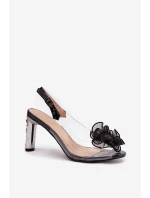 Sandály na podpatku s ozdobou a krystaly D&A MR52-236 Černé