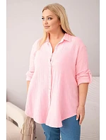 Bavlněná mušelínová košile Plus Size 65622 baby růžová - Kesi Bavlněná mušelínová košile Plus Size 65622 baby růžová - Kesi