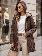 Dámská prošívaná přechodová bunda s kapucí, hnědá, FashionStreet TY5769 Dámská prošívaná přechodová bunda s kapucí, hnědá, FashionStreet TY5769