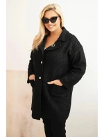 Dámský kabát Plus Size beránek s vlnou a kapsami černý Dámský kabát Plus Size beránek s vlnou a kapsami černý
