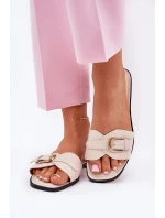 Ploché Dámské Pantofle Se Zlatou Sponou Béžové Esiobb