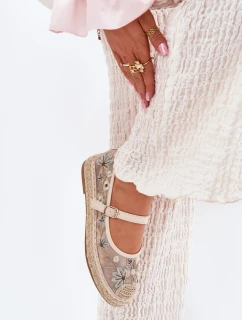 Síťové espadrilky s vyšíváním na platformě béžové Laxisa