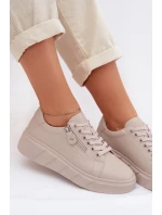 Kožené dámské polobotky s zipem béžové Althea