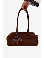 Kožená kabelka z imitace semiše s přívěskem Jezevčík Čokoládová Noely