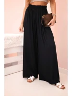 Široké dámské viskózové kalhoty s elastickým pasem černé Široké dámské viskózové kalhoty s elastickým pasem černé