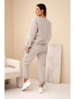 Dámský komplet z viskózy s vázáním máslový tmavě béžový