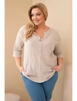 Dámská bavlněná halenka Plus Size s výstřihem na knoflíky béžová