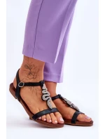 Kožené sandály s ozdobným hadem S.Barski Černá