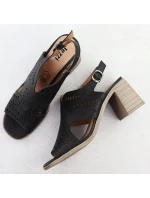 Dámské ažurové sandály na podpatku černé Jezzi 24125