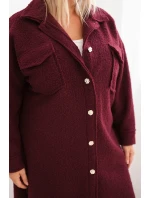 Dámský kabát Plus Size s vlnou na knoflíky s kapsami a límcem švestkový Dámský kabát Plus Size s vlnou na knoflíky s kapsami a límcem švestkový