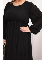 Dámská plisovaná suknička Plus Size z viskózy a s dlouhým rukávem černá