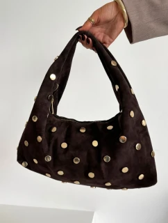 Kožená semišová taška s ozdobou čokoládová Narisse