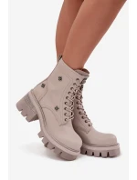 Kožené Workery Dámské Na Klocku S Pripinkami Artiker 57C0181 Béžové