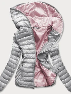 Stříbrná prošívaná dámská bunda s kapucí (B9561)