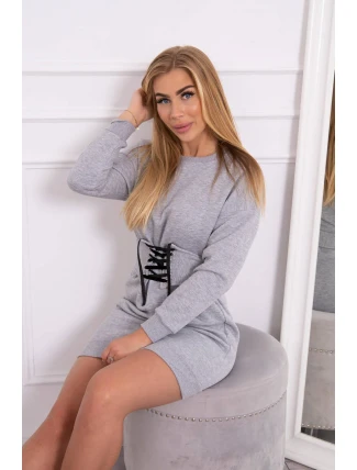 Zateplené šaty s ozdobným páskem šedé Zateplené šaty s ozdobným páskem šedé