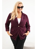 Dámské plus size manžestrové s klopami a kapsami švestková