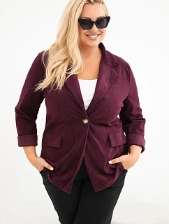 Dámské plus size manžestrové s klopami a kapsami švestková