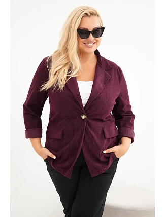 Dámské plus size manžestrové s klopami a kapsami švestková