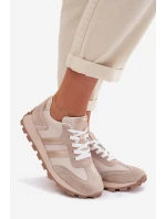 Kožené dámské tenisky na platformě S.Barski LR61-7096 Béžové