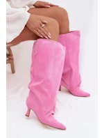 Kozačky s širokou horní částí a řasením na podpatku Růžové Harela