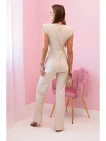 Dámský overal s ozdobným zavazováním v pase béžový