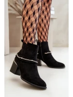 Zateplené dámské boty na podpatku s řetízkem eko semišové černé Hanalen