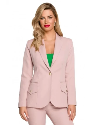 K141 Sako s dvojitými kapsami s klopou - krepová růžová K141 Sako s dvojitými kapsami s klopou - krepová růžová