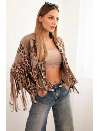 Dámská sukně z jemného semiše s třásněmi v panterovém vzoru fango