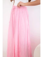 Dámská maxi bavlněná sukně s gumou v pase bonbónově růžová