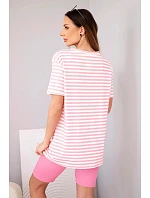 Dámský viskózový pruhovaný komplet s krátkým rukávem a kraťasy světle růžový Dámský viskózový pruhovaný komplet s krátkým rukávem a kraťasy světle růžový