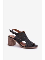 Dámské Sandály S Prořezáváním Na Podpatku Černé Tosine