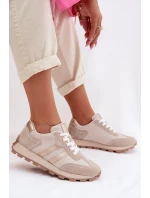 Kožené dámské tenisky na platformě S.Barski LR61-7096 Béžové