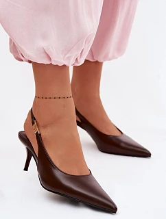 Dámské sandály z umělé kůže na jehlovém podpatku Čokoládové Jelissey