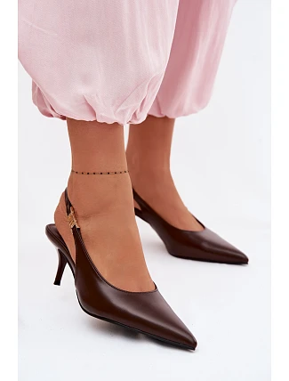 Dámské sandály z umělé kůže na jehlovém podpatku Čokoládové Jelissey